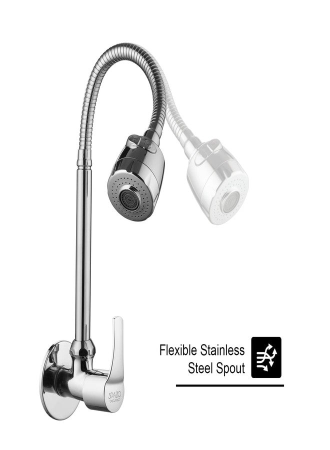 SPAZIO صنبور حوض المطبخ/حوض الغسيل من SPAZIO Topaz Brass، مزود بفوهة دوارة مرنة من الفولاذ المقاوم للصدأ بزاوية 360 درجة ونمط تدفق مزدوج، للماء الساخن أو البارد، مناسب لأحواض المطبخ وأحواض الغسيل، بلمسة نهائية من الكروم مع حافة جدارية. - Image 3